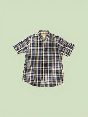 L.L. Bean Blue and White Plaid Short Sleeve Button-Down Shirt